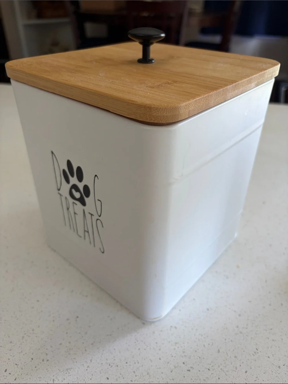 Dog Treat Canister with Bamboo Lid - White